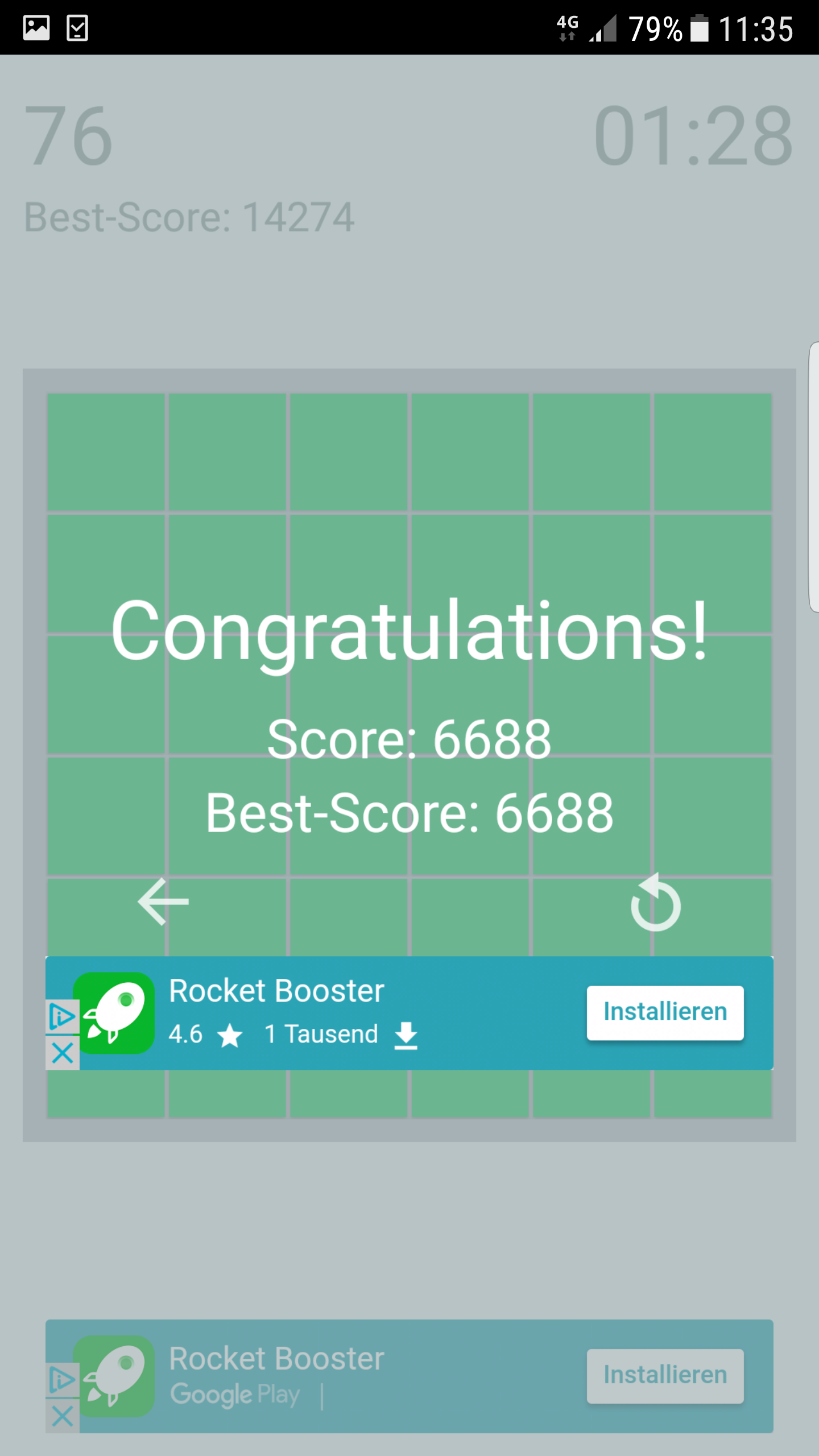 Screenshot of justFlip's game over screen