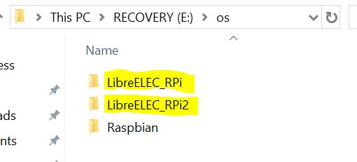 Screenshot of additional available operating systems for Raspberry Pi
