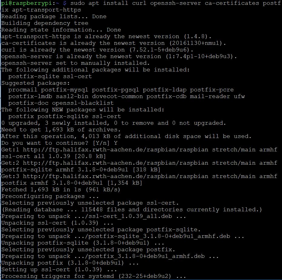 Screenshot of first part of preparing Gitlab installation